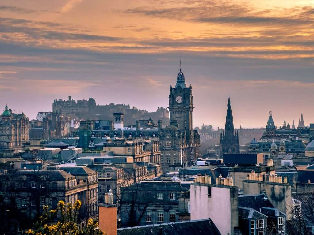 Calton Hill, with its historic buildings and panoramic view of Edinburgh.